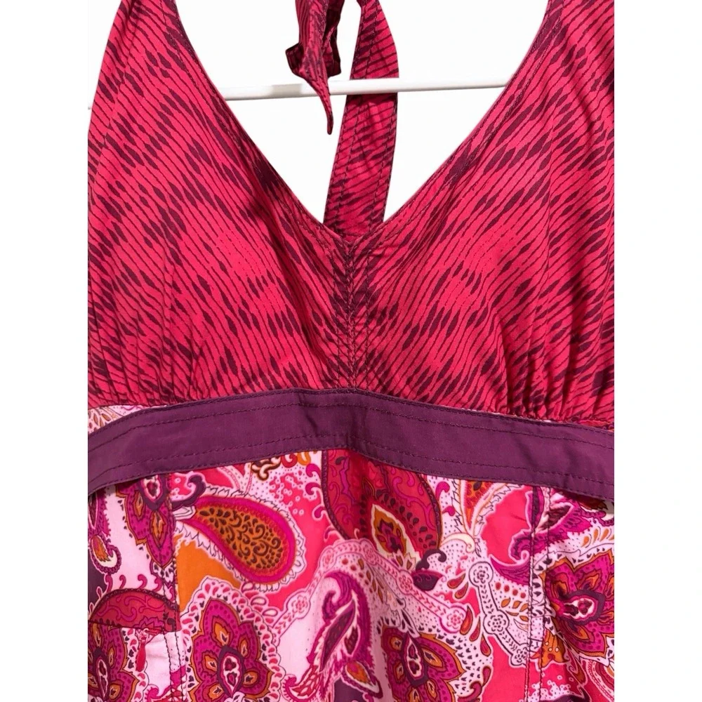 Athleta Pack Everywhere‎ Halter Travel Athletic Dress Red Pink Paisley Size 10